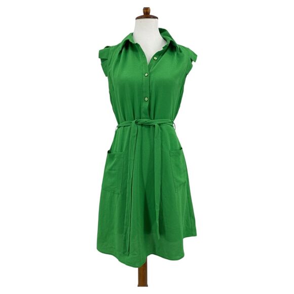 Shirt Dress belted Size Large Women's Green Short Sleeve Monteau LA - Picture 1 of 8